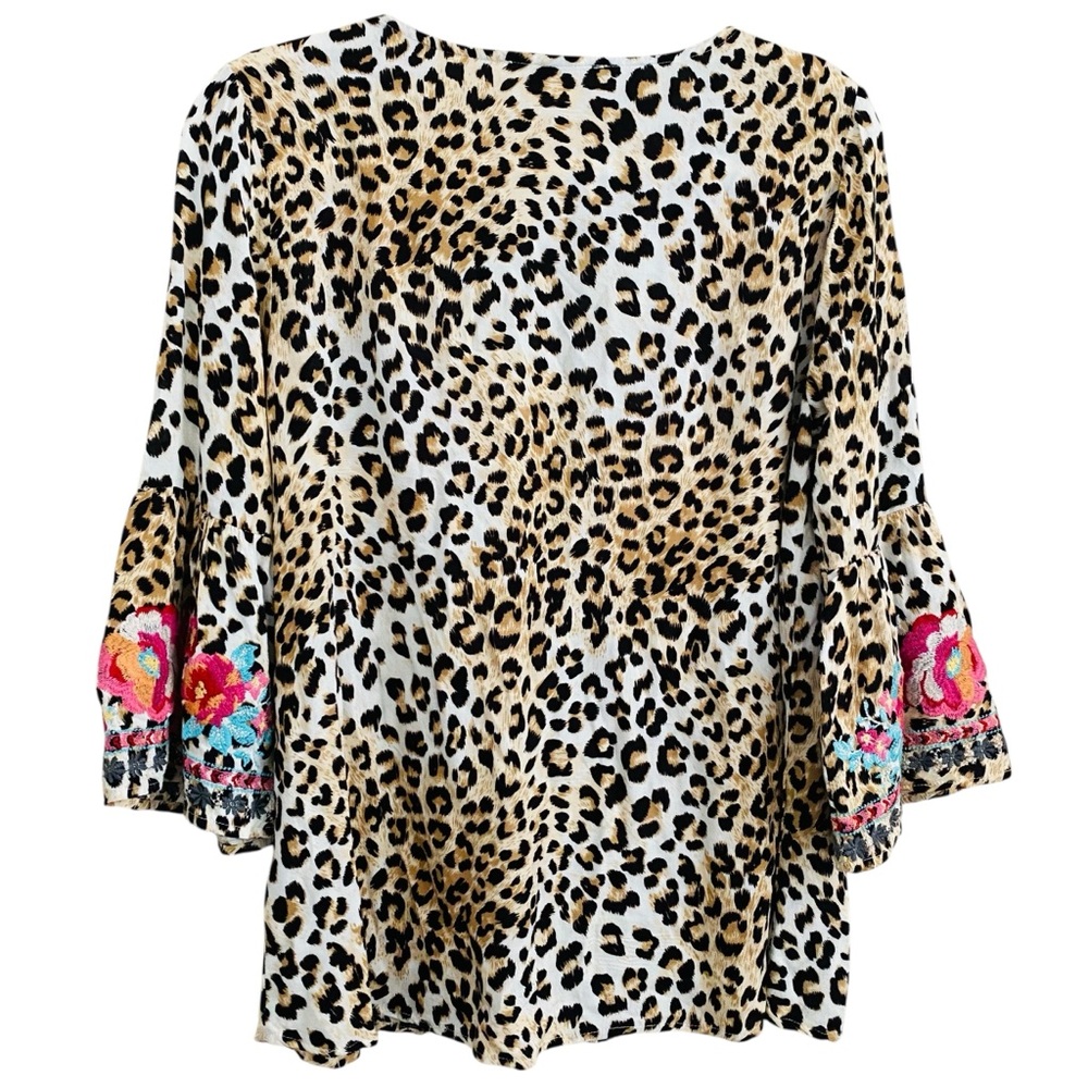Savanna Jane Boho Colorful Floral‎ Embroidered Leopard Animal Print Blouse Small - Picture 5 of 11